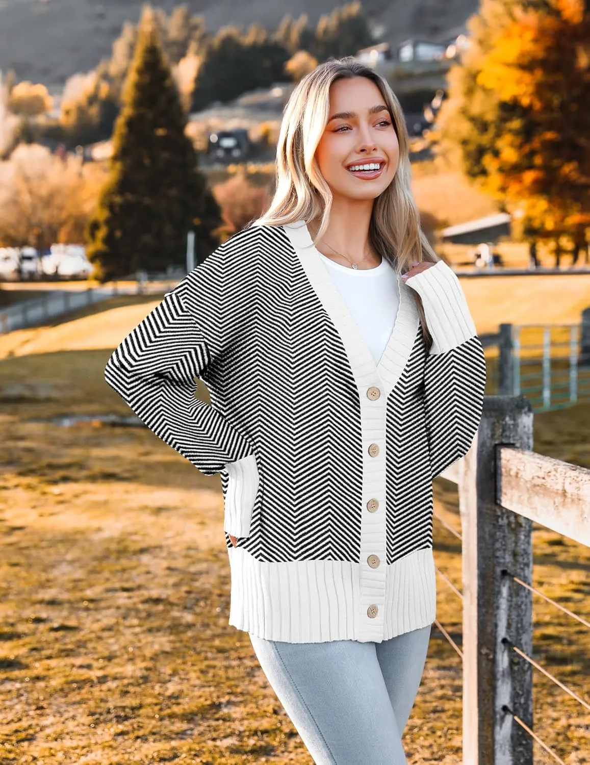 Zeagoo Women's Cardigan 2024 Fall Winter Open Front Oversized Button V Neck Loose Soft Knit Sweater