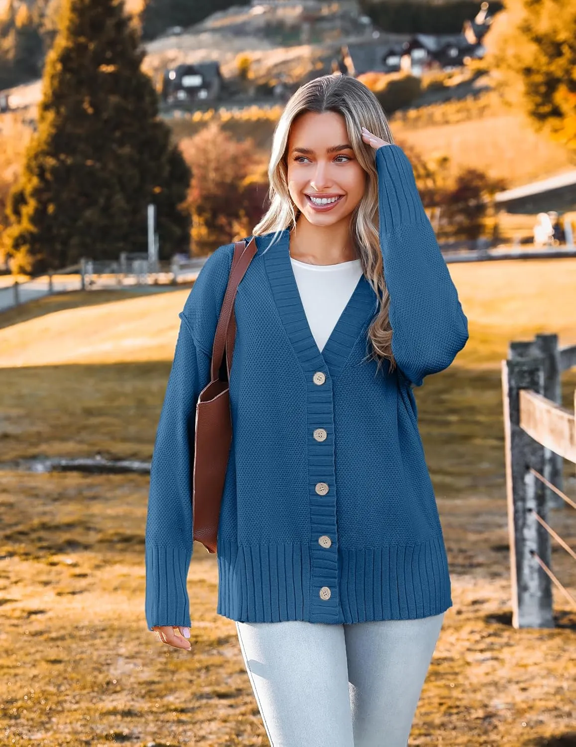 Zeagoo Women's Cardigan 2024 Fall Winter Open Front Oversized Button V Neck Loose Soft Knit Sweater