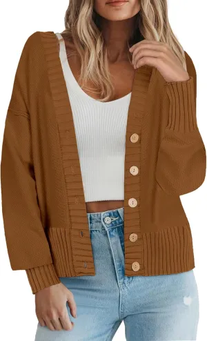 Zeagoo Women's Cardigan 2024 Fall Winter Open Front Oversized Button V Neck Loose Soft Knit Sweater