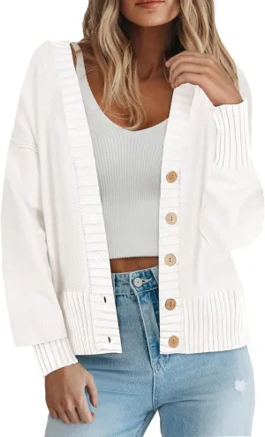 Zeagoo Women's Cardigan 2024 Fall Winter Open Front Oversized Button V Neck Loose Soft Knit Sweater
