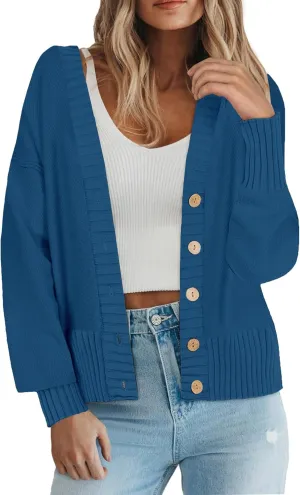 Zeagoo Women's Cardigan 2024 Fall Winter Open Front Oversized Button V Neck Loose Soft Knit Sweater
