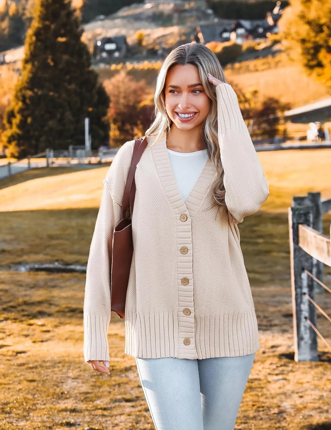 Zeagoo Women's Cardigan 2024 Fall Winter Open Front Oversized Button V Neck Loose Soft Knit Sweater