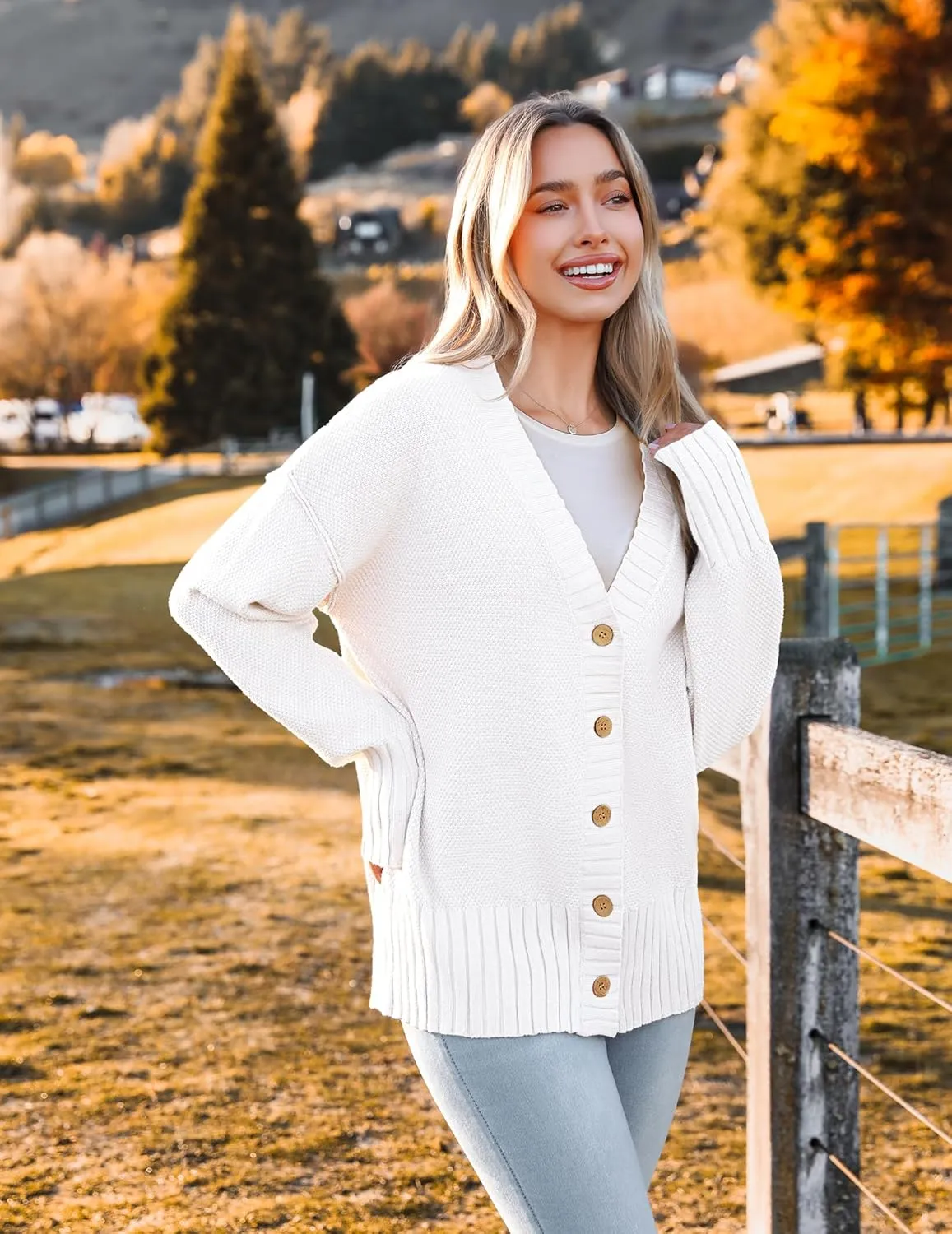 Zeagoo Women's Cardigan 2024 Fall Winter Open Front Oversized Button V Neck Loose Soft Knit Sweater