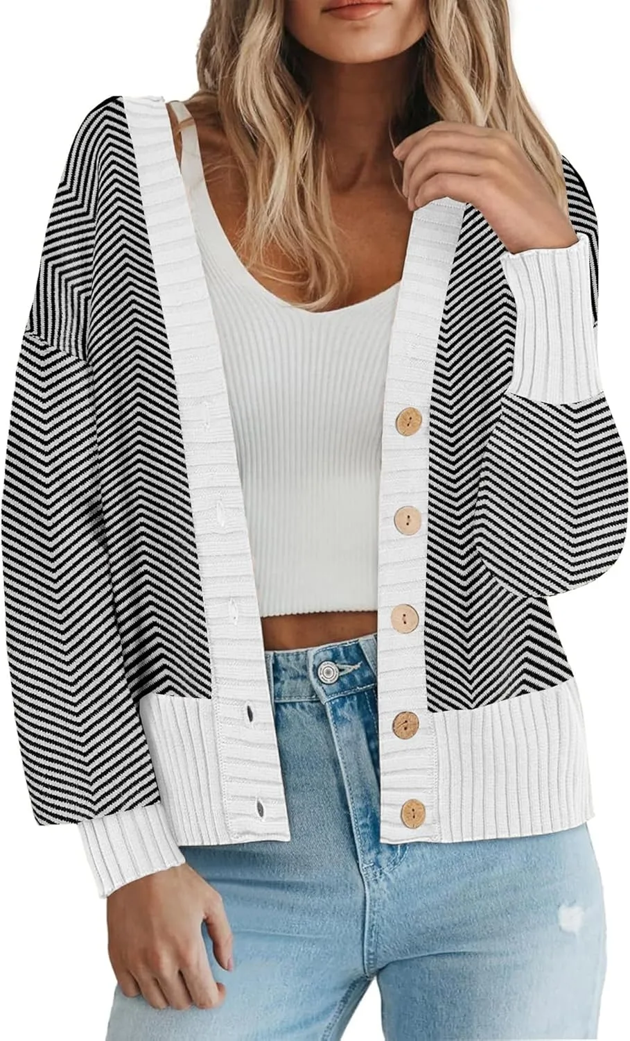 Zeagoo Women's Cardigan 2024 Fall Winter Open Front Oversized Button V Neck Loose Soft Knit Sweater