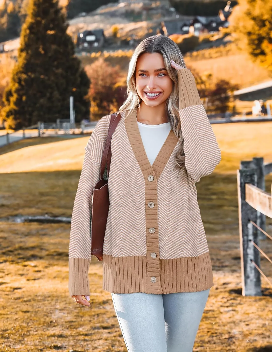 Zeagoo Women's Cardigan 2024 Fall Winter Open Front Oversized Button V Neck Loose Soft Knit Sweater