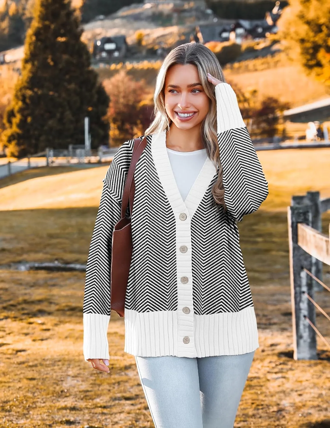 Zeagoo Women's Cardigan 2024 Fall Winter Open Front Oversized Button V Neck Loose Soft Knit Sweater