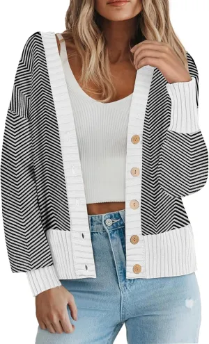Zeagoo Women's Cardigan 2024 Fall Winter Open Front Oversized Button V Neck Loose Soft Knit Sweater