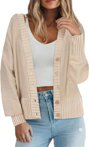 Zeagoo Women's Cardigan 2024 Fall Winter Open Front Oversized Button V Neck Loose Soft Knit Sweater