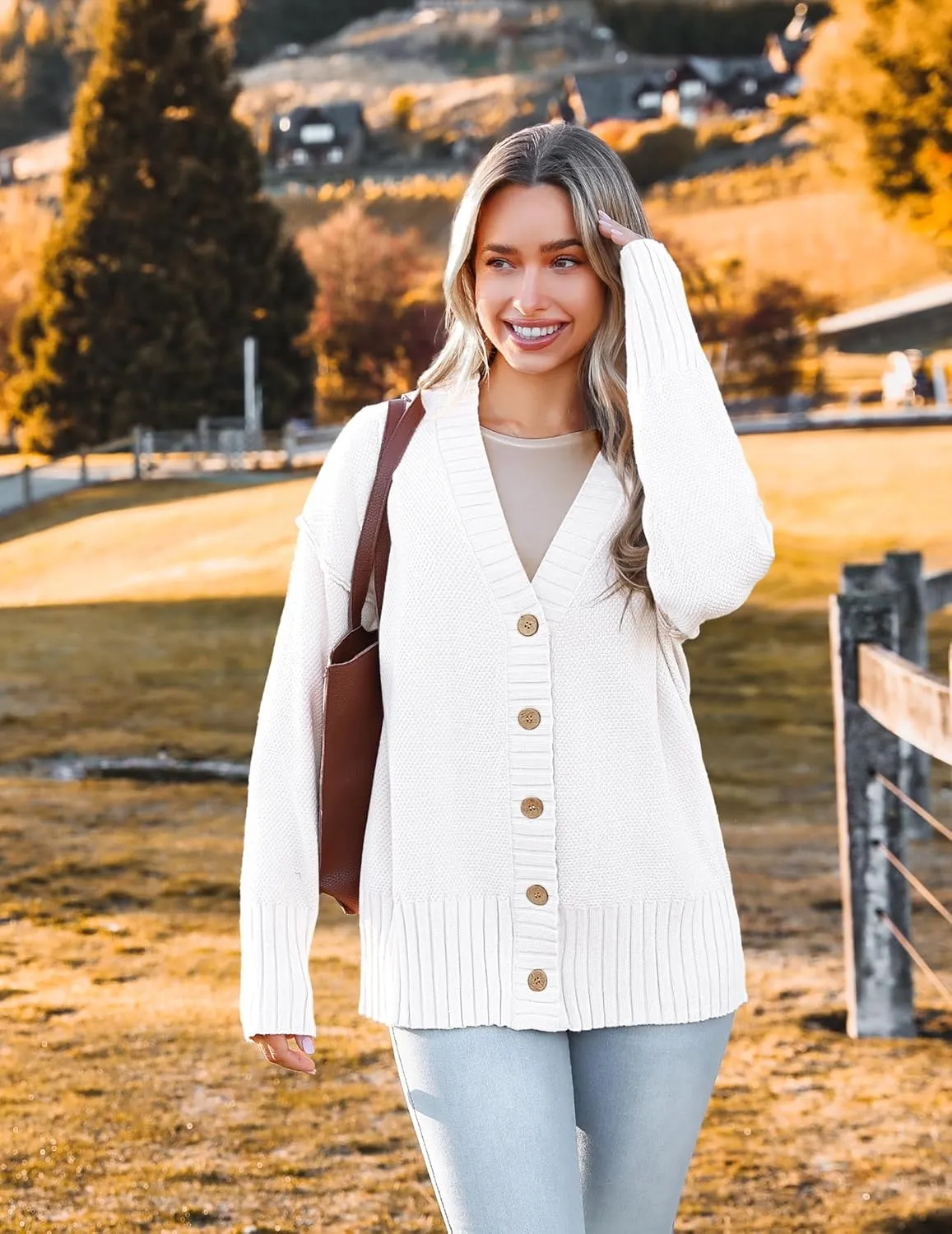 Zeagoo Women's Cardigan 2024 Fall Winter Open Front Oversized Button V Neck Loose Soft Knit Sweater