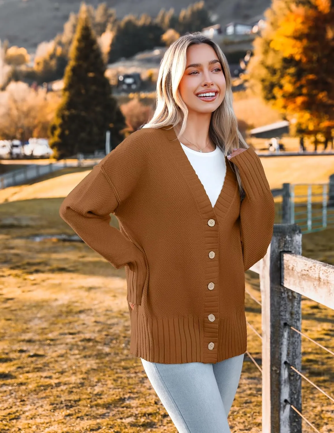 Zeagoo Women's Cardigan 2024 Fall Winter Open Front Oversized Button V Neck Loose Soft Knit Sweater