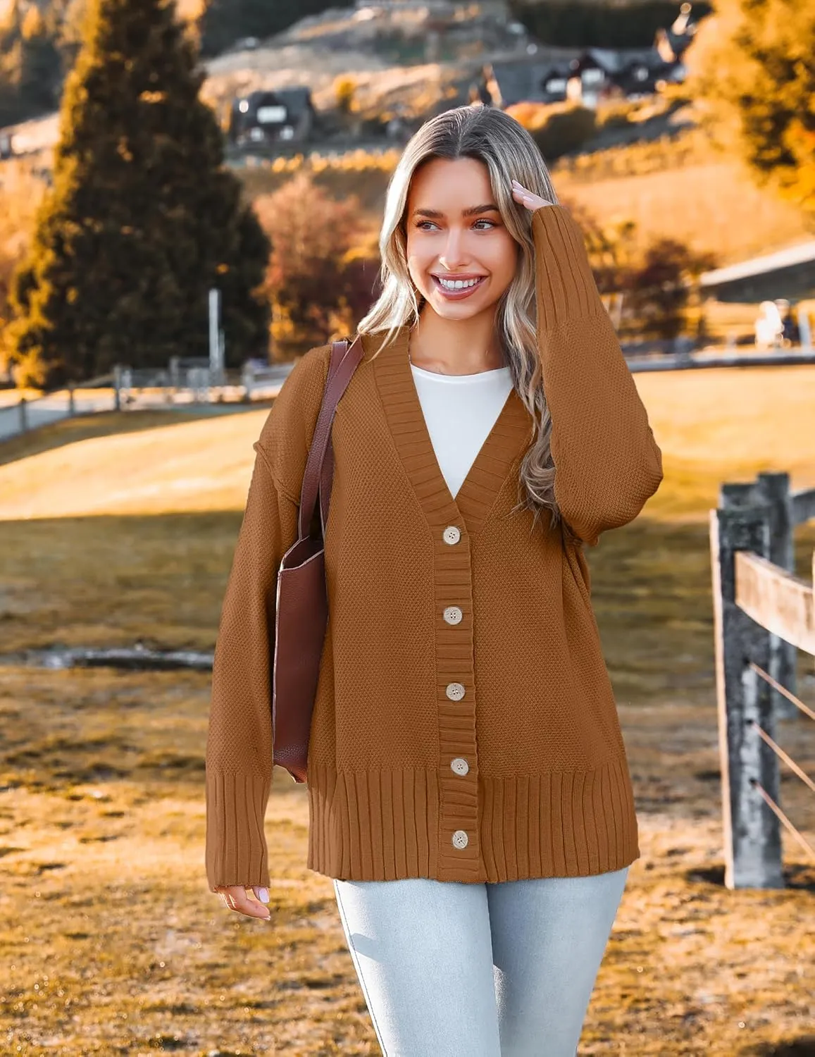 Zeagoo Women's Cardigan 2024 Fall Winter Open Front Oversized Button V Neck Loose Soft Knit Sweater