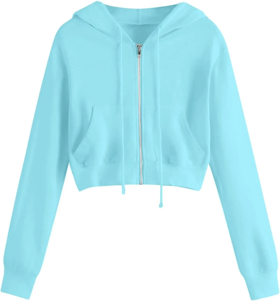 Zip up Hoodie Women Cropped Fashion Sweatshirt Drawstring Hoodies Casual Winter Jackets Long Sleeve Fall Tops 2024