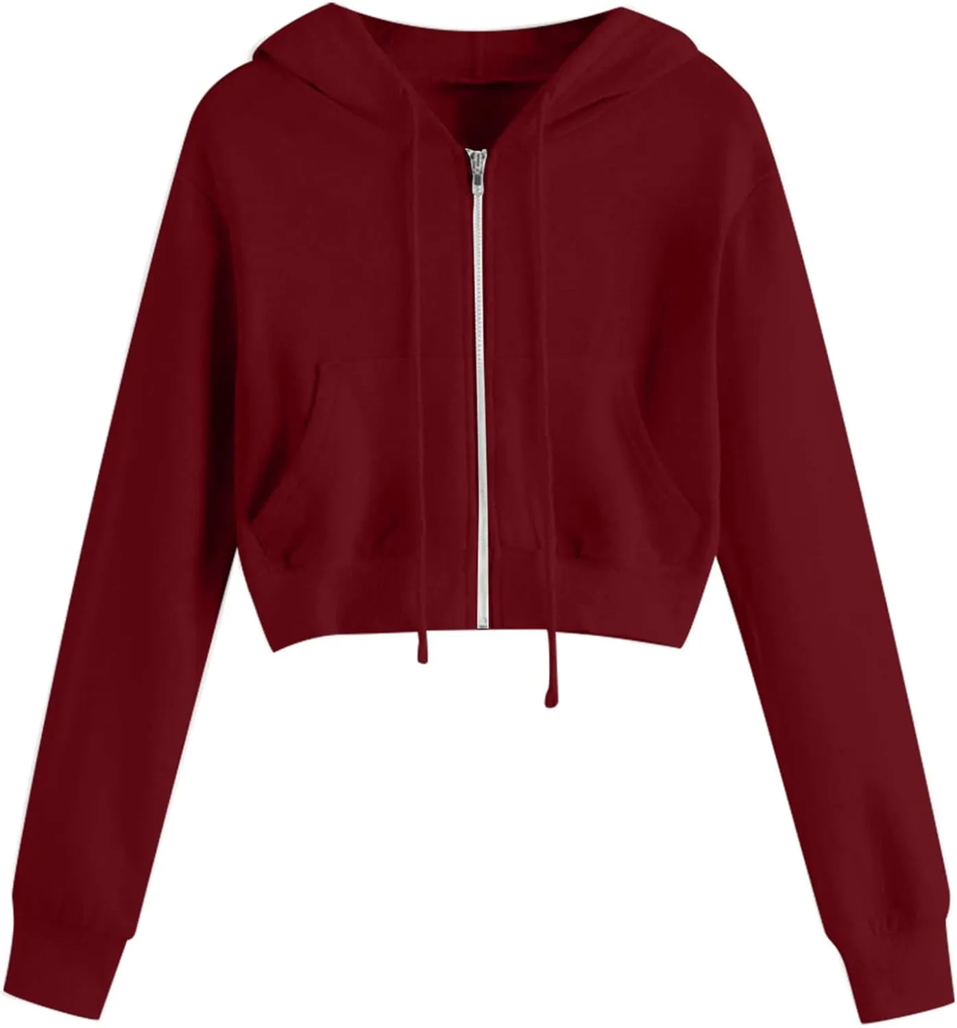 Zip up Hoodie Women Cropped Fashion Sweatshirt Drawstring Hoodies Casual Winter Jackets Long Sleeve Fall Tops 2024