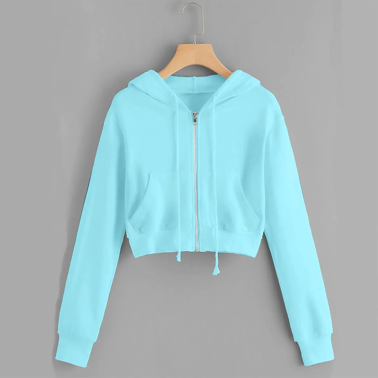 Zip up Hoodie Women Cropped Fashion Sweatshirt Drawstring Hoodies Casual Winter Jackets Long Sleeve Fall Tops 2024