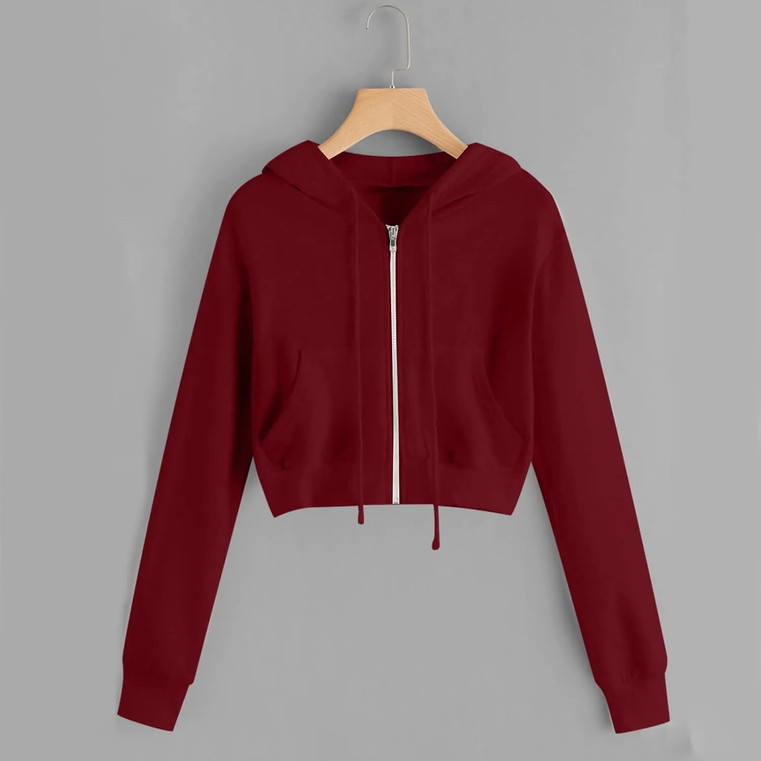 Zip up Hoodie Women Cropped Fashion Sweatshirt Drawstring Hoodies Casual Winter Jackets Long Sleeve Fall Tops 2024