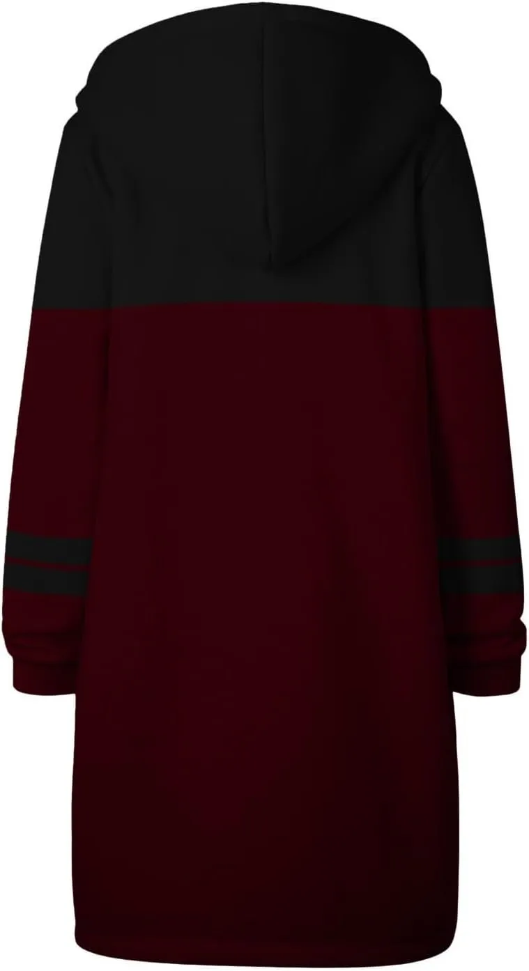 Zip Up Hoodie Women Long Sleeve Knee Length Tunic Hoodies Winter Fleece Hooded Sweatshirt 2024 Fall Long Jackets
