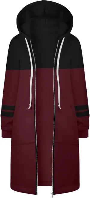 Zip Up Hoodie Women Long Sleeve Knee Length Tunic Hoodies Winter Fleece Hooded Sweatshirt 2024 Fall Long Jackets