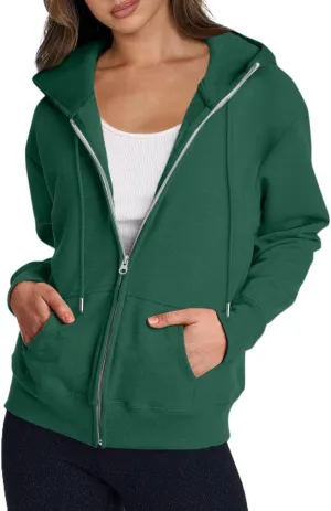 Zip Up Hoodies for Women 2024 Fall Winter Oversized Sweatshirt Fleece Lined Jacket Casual Warm Outfit with Pockets
