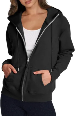 Zip Up Hoodies for Women 2024 Fall Winter Oversized Sweatshirt Fleece Lined Jacket Casual Warm Outfit with Pockets