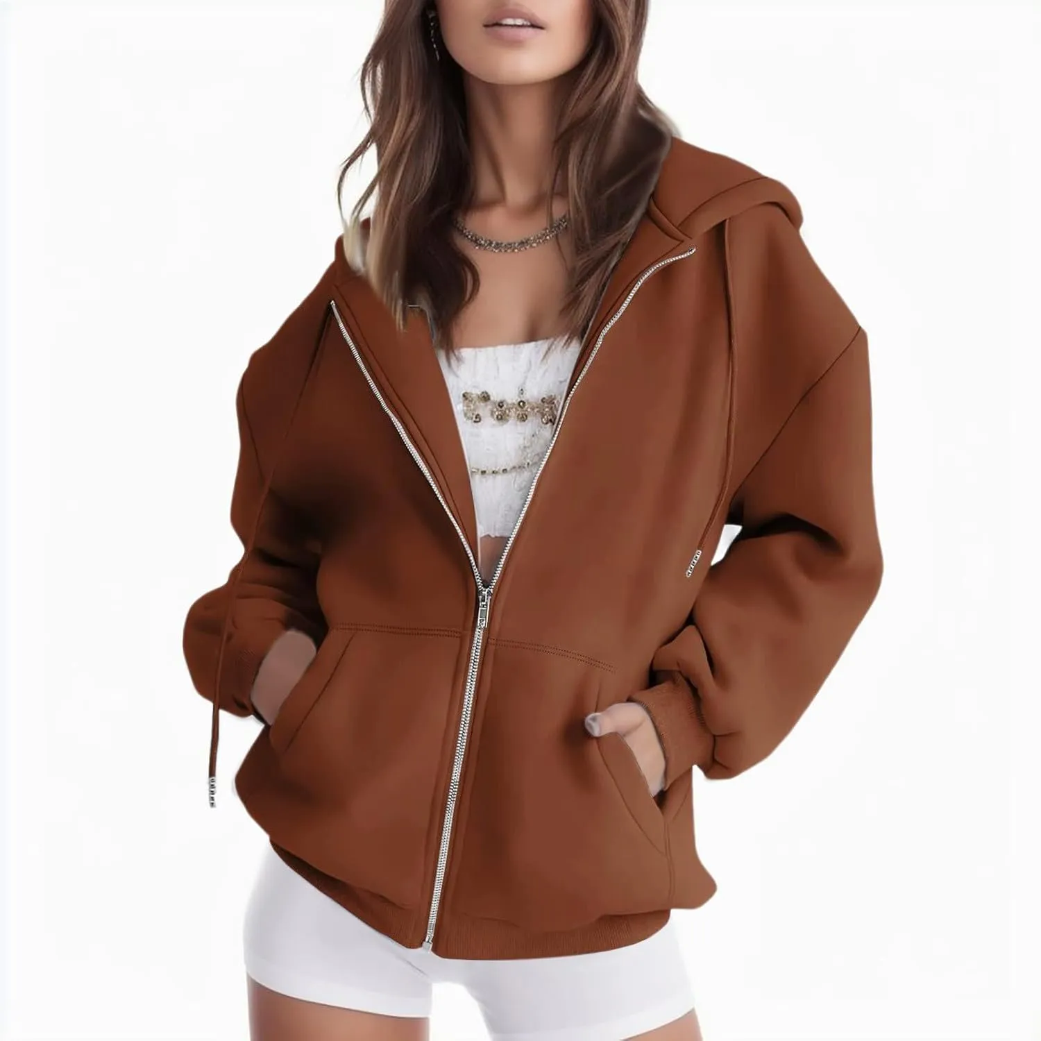 Zip Up Hoodies for Women Oversized Long Sleeve Sweatshirts Casual Y2K Fashion Jackets with Pockets 2024 Fall