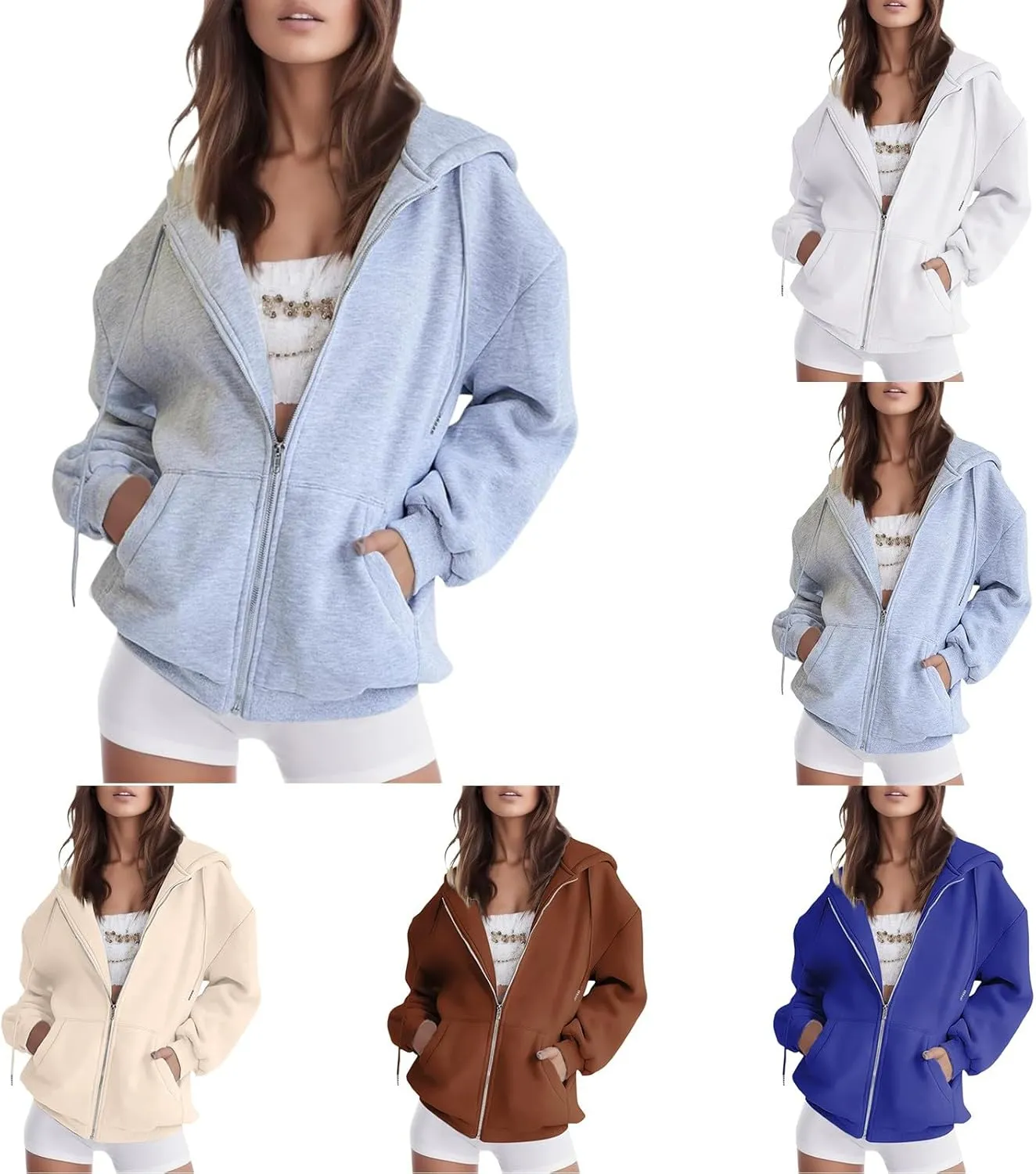 Zip Up Hoodies for Women Oversized Long Sleeve Sweatshirts Casual Y2K Fashion Jackets with Pockets 2024 Fall