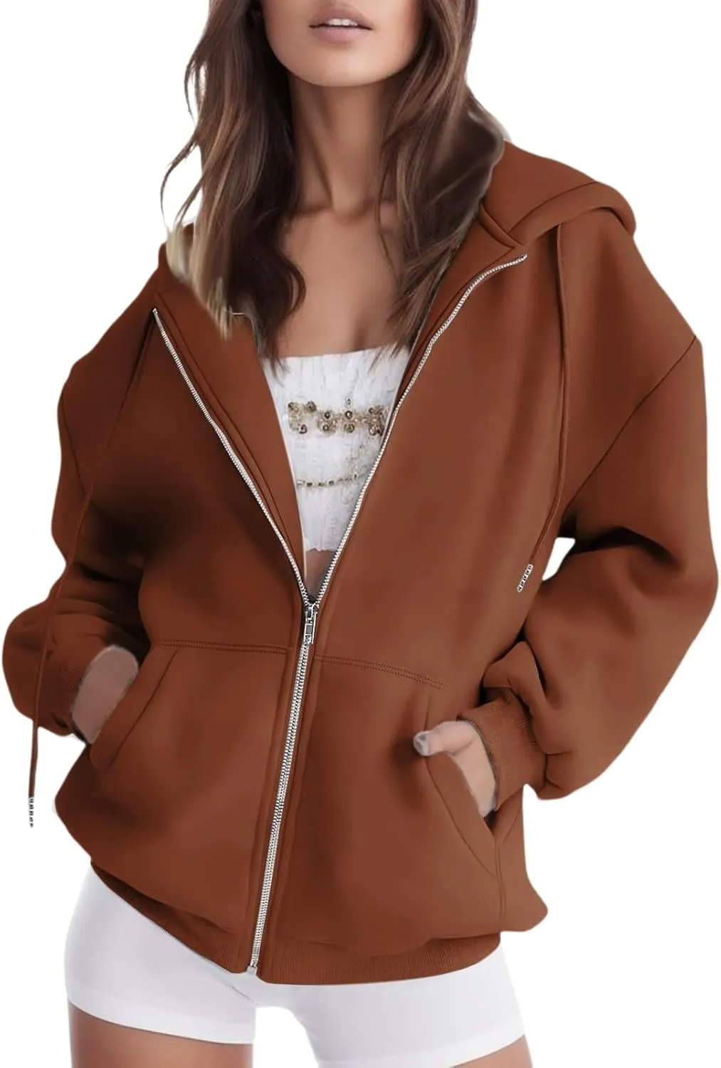 Zip Up Hoodies for Women Oversized Long Sleeve Sweatshirts Casual Y2K Fashion Jackets with Pockets 2024 Fall