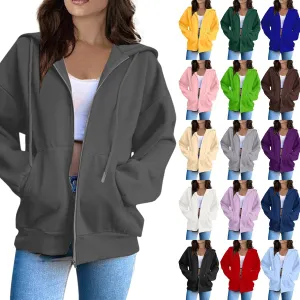 Zip Up Hoodies Jackets Fall Outfits For Women 2024 Oversized Sweatshirts Y2K Teen Girl Cute Long Sleeve Lightweight